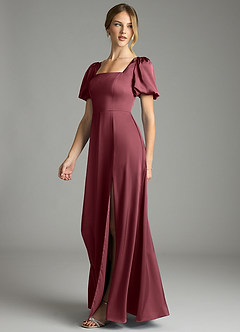 Azazie Fyona Vestidos de damas de honor Vestido de Merlot de Satén Elástico de Corte en A con Plisado image10
