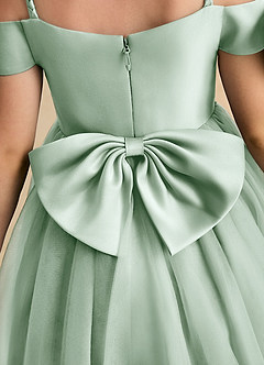 Azazie Amie Flower Girl Dresses Agave A-Line Off the Shoulder Matte Satin Dress image8