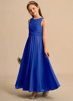 Azazie Ducky Junior Formal Flower Girl Dresses Royal Blue A-Line Pleated Chiffon Dress image5