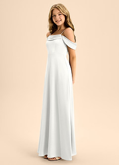 Azazie Anselie Junior Vestido de Blanco de Satén Elástico de Corte en A con Vestidos sin tirantes image6