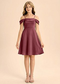 Azazie Anselie Junior Linia A Pofałdowany Satyna elastyczna Mini Młodsza druhna Sukienka image3