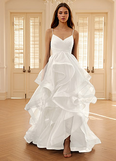 Carmencita White A-line Ruffles Prom Dress image5