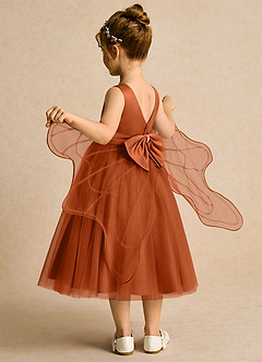 Azazie Pear Flower Girl Dresses Burnt Orange Ball-Gown Bow Tulle Dress image5