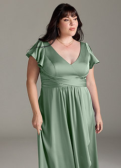 Azazie Omari Bridesmaid Dresses Matcha A-Line Stretch Satin Dress image12