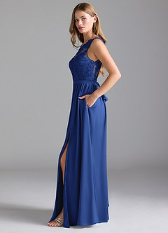 Azazie Elly Bridesmaid Dresses Royal Blue A-Line Lace Stretch Satin Dress image4
