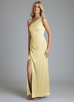 Azazie Adhara Final Sale Dusty Blue Sheath One Shoulder Stretch Satin Dress image8