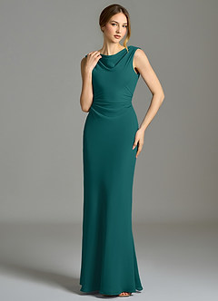 Azazie Kieryn Bridesmaid Dresses Peacock Mermaid Pleated Chiffon Dress image4