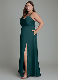 Azazie Sarella Bridesmaid Dresses Pine A-Line Pleated Stretch Satin Dress image12
