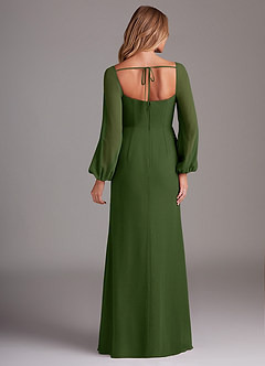 Azazie Charissa Bridesmaid Dresses Olive Sheath Long Sleeve Chiffon Dress image6