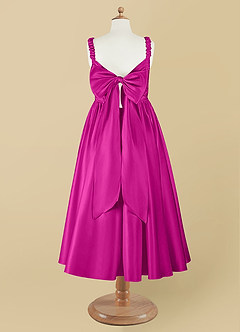 Azazie Cutie Pie Flower Girl Dresses Fuchsia A-Line Pleated Matte Satin Dress image8