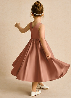 Azazie Hermia Blumenmädchenkleider A-Linie ärmellos Matte Satin Kleid Bronzer image5