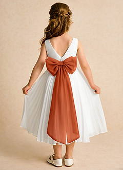 Azazie Margot Flower Girl Dresses Ivory Burnt Orange A-Line Pleated Chiffon Dress image1