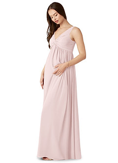 Azazie Yetta Maternity Bridesmaid Dresses A-Line V-Neck Gathered Chiffon Floor-Length Dress image1