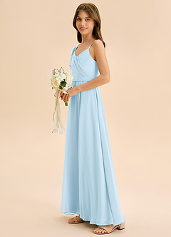 Azazie Kelsea Junior Abito A-Line in Chiffon Increspato Azzurro image4