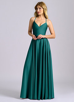 Azazie Truce Bridesmaid Dresses Peacock A-Line Stretch Satin Dress image4