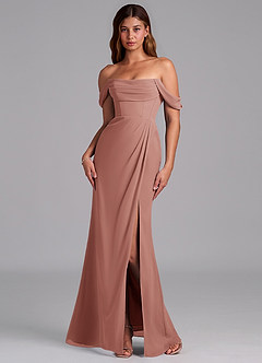 Azazie Johana Jurken voor bruidsmeisjes Converteerbaar Jurk van Chiffon met Zeemeermin Off the Shoulder Ceder Roos image7