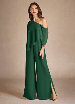 Azazie Halima Mother of the Bride Dresses Dark Green Jumpsuit/Pantsuit Side Slit Chiffon Dress image6