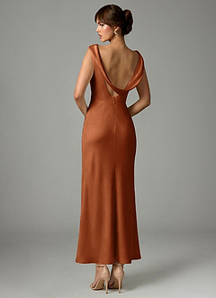 Azazie Kieryn Bridesmaid Dresses Copper Mermaid Pleated Stretch Satin Dress image5