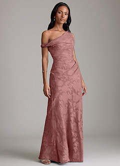 Azazie Emerson Robes de demoiselle d'honneur Robe Sirène en Blumen-Burnout Épaule décolletée Rose Poussiéreuse image4