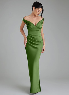 Azazie Stella Robes de demoiselle d'honneur Robe Fourreau Convertible en Satin extensible Corset Basilic image6
