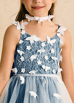 Azazie Darlina Robe Demoiselle D'honneur Fillette Robe Princesse en Tulle Dentelle Ivoire Bleu Bermudes image10