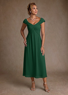 Azazie Mirta Suknie dla Matki Panny Młodej Linia A Pofałdowany Kwiatowe wypalenie Długość herbaty Sukienka image1