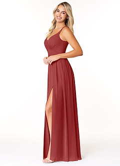 Azazie Rayna Bridesmaid Dresses Rust A-Line V-Neck Pleated Chiffon Dress image3