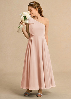 Azazie Guppy Junior Formal Blumenmädchenkleider A-Linie One-Shoulder Chiffon Kleid Englisches Rosa image5