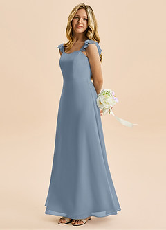 Azazie Mavie Junior Abito A-Line in Chiffon Increspato Blu Polveroso image3