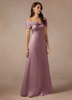 Azazie Amelia vestidos de madre de la novia Vestido de Rosa Polvorienta de Satén Elástico de Corte En A con Vestidos sin tirantes image4