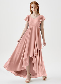 Azazie Caria Junior Rosette A-Line Pleated Chiffon Dress image5