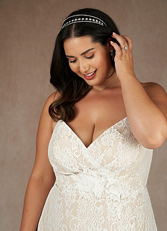 Azazie Camari At-home Try On Dresses Diamond White Champagne A-Line Sequins Lace Dress image10