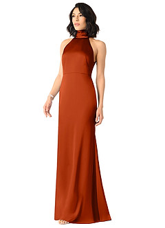 Azazie x Delaney Bridesmaid Dresses Paprika Sheath High Neck Stretch Satin Dress image2