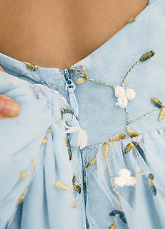 Azazie Bean Flower Girl Dresses Sky Blue Ball-Gown Sleeveless Tulle Dress image6