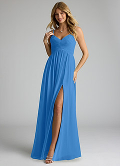 Azazie Alia Bridesmaid Dresses Blue Jay A-Line Pleated Chiffon Dress image3
