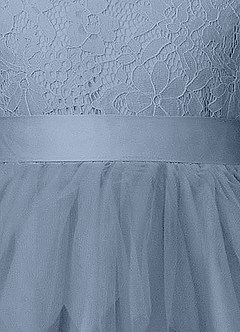 Azazie Chica Flower Girl Dresses Dusty Blue A-Line Lace Tulle Dress image4