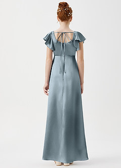 Azazie Bondi Junior Dusty Blue A-Line Side Slit Metallic Satin Dress image2