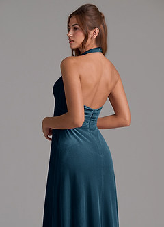 Azazie Tessie Vestidos de damas de honor Vestido de Topacio Azul de terciopelo de Corte en A con Plisado image2