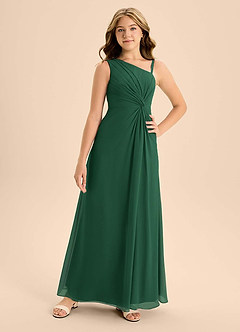 Azazie Brooke Junior Dark Green A-Line Side Slit Chiffon Dress image4