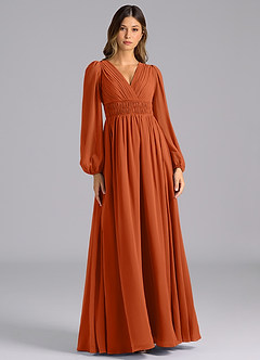 Azazie Palerma Bridesmaid Dresses Burnt Orange A-Line Long Sleeve Chiffon Dress image1