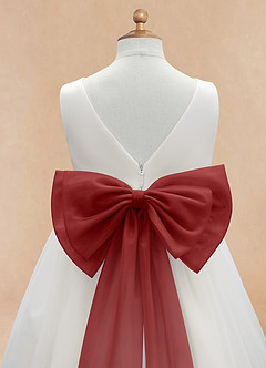 Azazie Kavi Flower Girl Dresses Ivory Rust A-Line Bow Matte Satin Dress image10