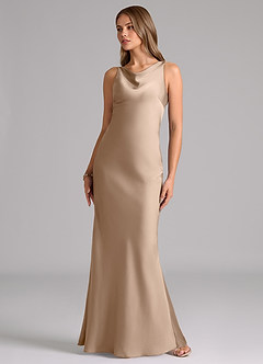 Azazie Allettie Bridesmaid Dresses Taupe Mermaid Stretch Satin Dress image5