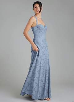 Azazie Bea Robes à essayer chez vous Robe Trapèze en Blumen-Burnout Corset Bleu Poussiéreux image8