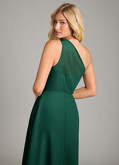 Azazie Phaedra Vestidos de damas de honor Vestido de Esmeralda de Gasa de Corte en A con Hombro unilateral image6