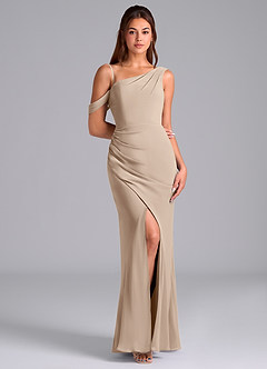 Azazie Madelyn Bridesmaid Dresses Taupe Mermaid Off the Shoulder Chiffon Convertible Dress image3