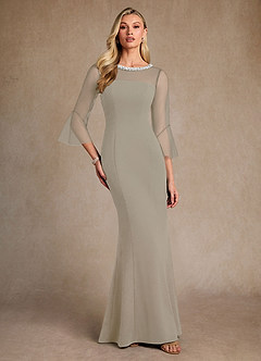 Azazie Bellevie Abiti per la Madre della Sposa Abito Tubino in Crepe Elasticizzato Perline Taupe image4