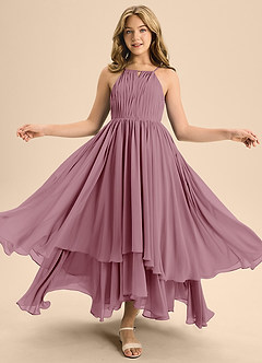 Azazie Elliora Junior Robe Trapèze en Mousseline de soie Plissée Mauve Vintage image5
