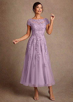 Azazie Jolanda 신부의 어머니 드레스 A라인 레이스 티 길이 드레스 image3