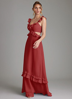 Azazie Malaya Bridesmaid Dresses Rust A-Line Corset Chiffon Dress image6
