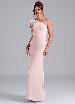 Azazie Rinna Bridesmaid Dresses Blushing Pink Mermaid One Shoulder Chiffon Dress image3